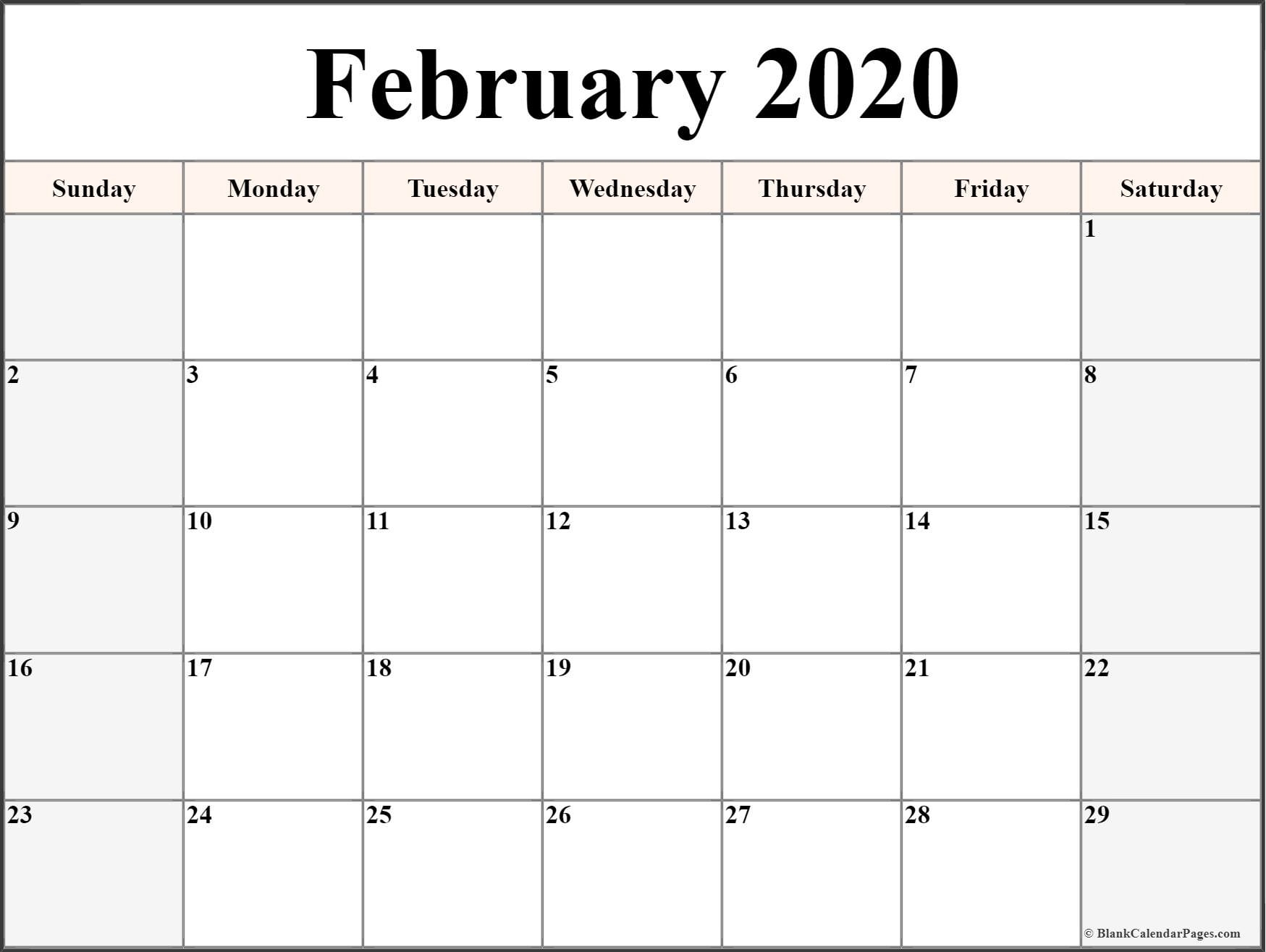 Blank February 2020 Calendar Template