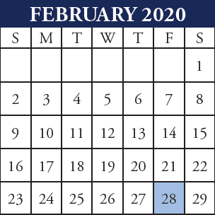 February 2020 Calendar Portrait