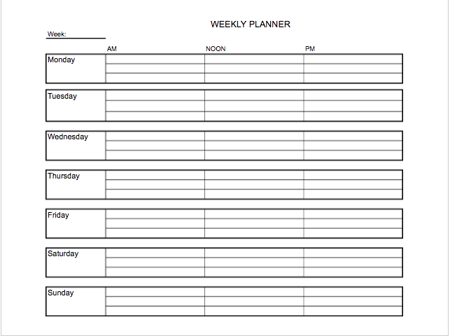 Printable Weekly Planner Template