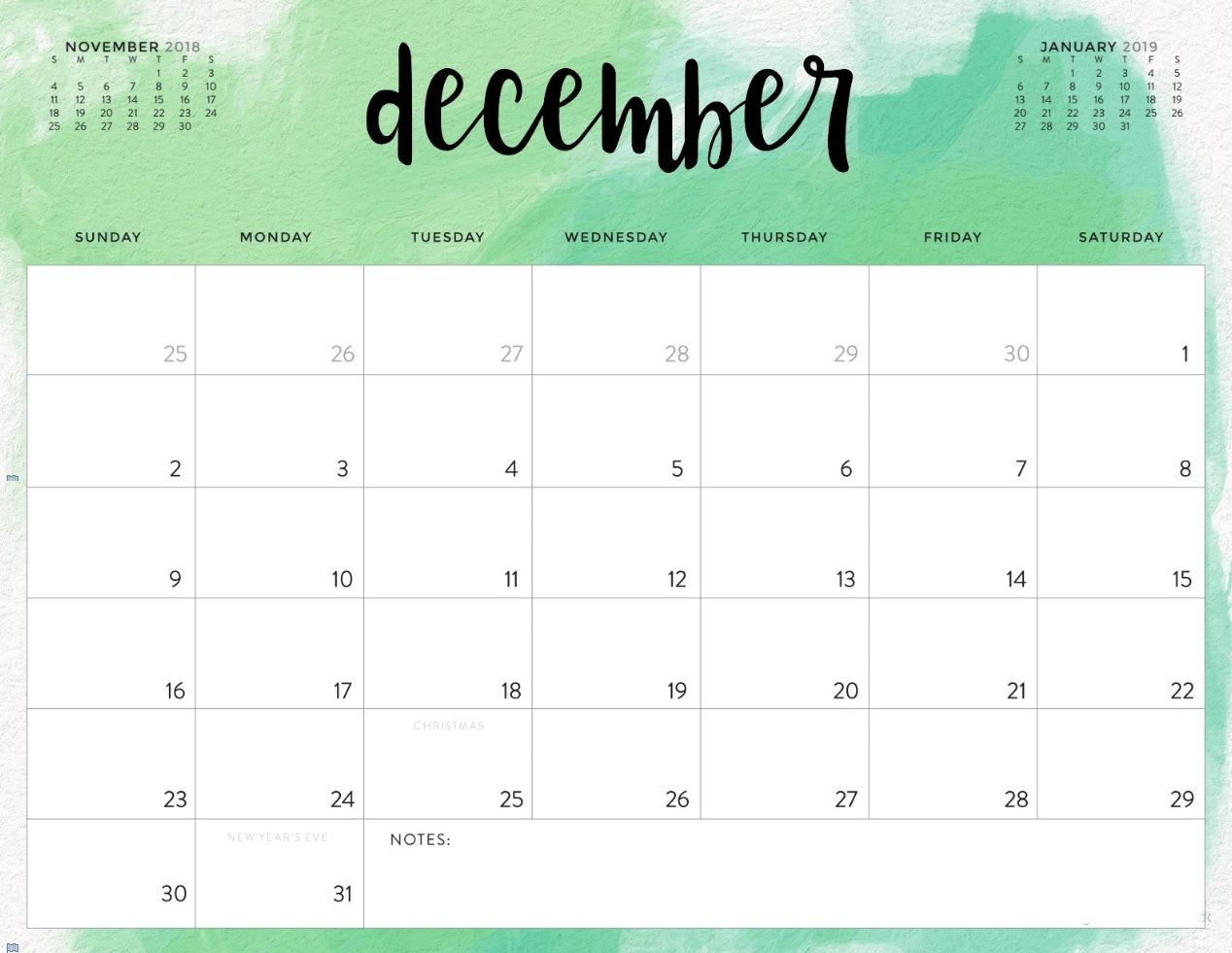 Blank Calendar For December 2019 month