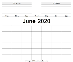 Blank Calendar For June 2020 Template