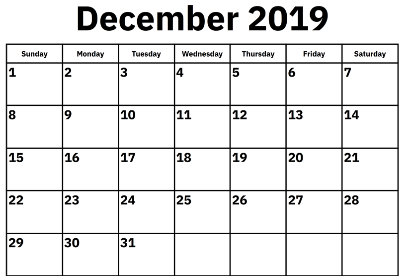 December 2019 Calendar Download