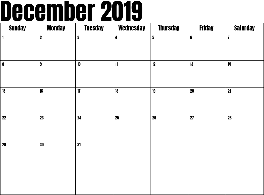 December 2019 Calendar PDF