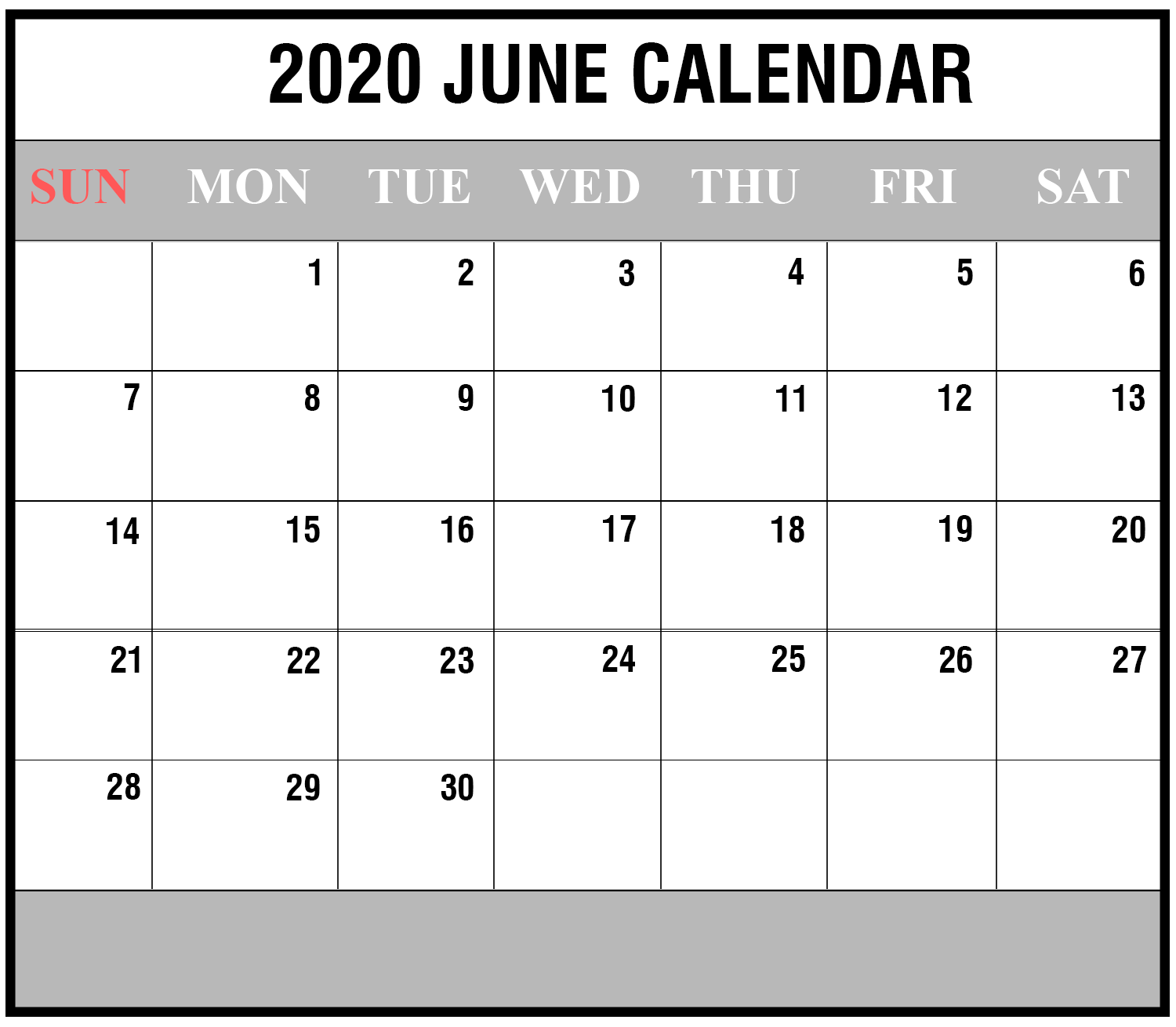 Free Printable June 2020 Calendar Templates