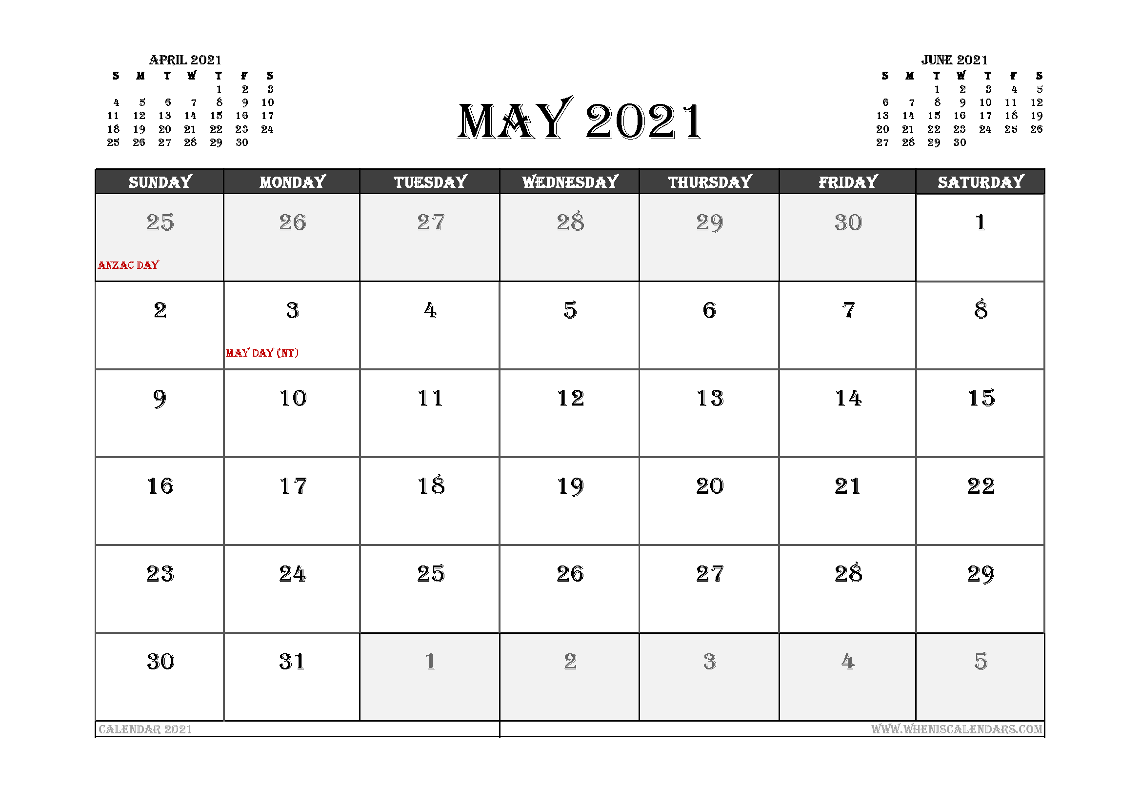 May 2021 calendar printable holidays