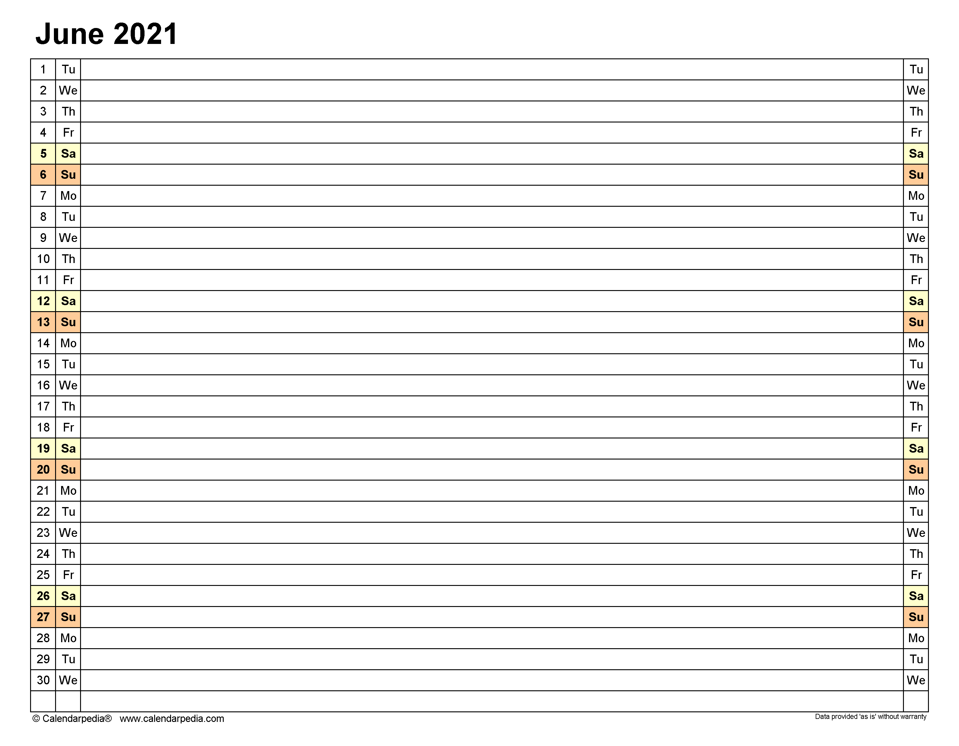 Editable June 2021 Calendar Printable