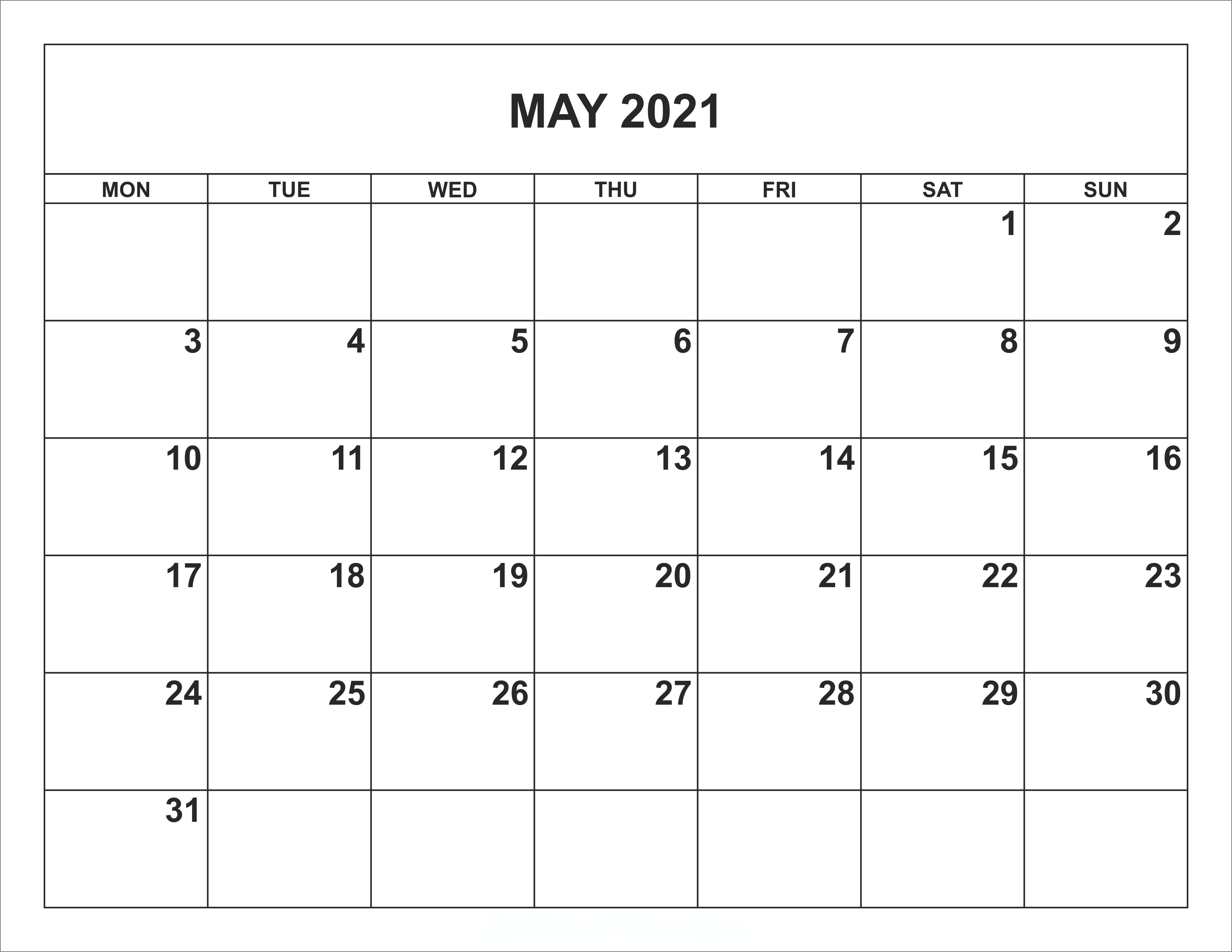 Calendar May 2021 To Print