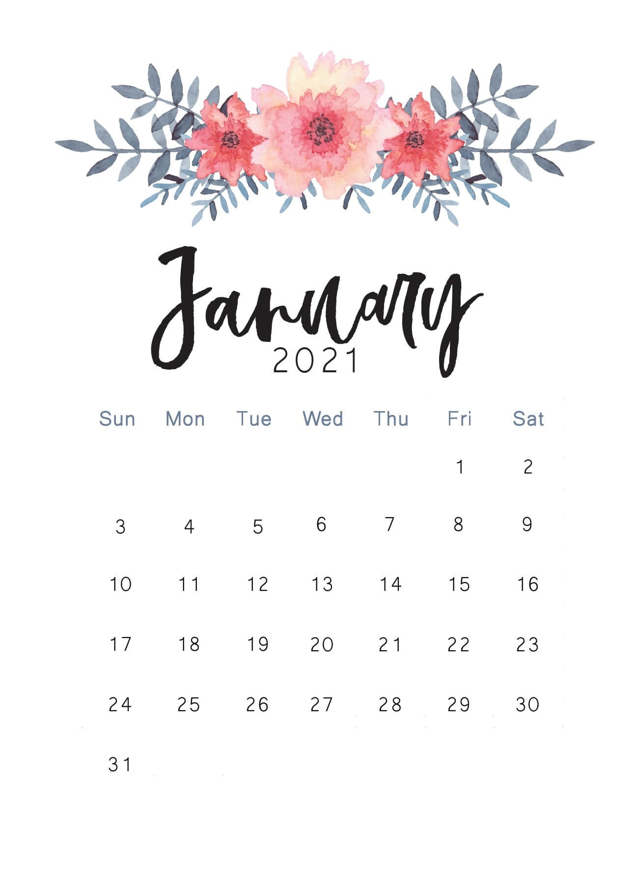 Free January 2021 Calendar