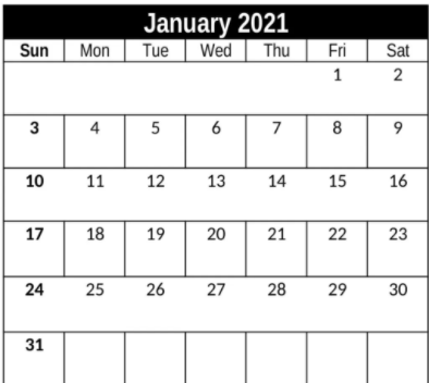 Download January 2021 Calendar