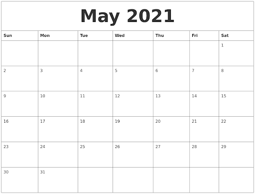 May 2021 Printable Calendar Pages