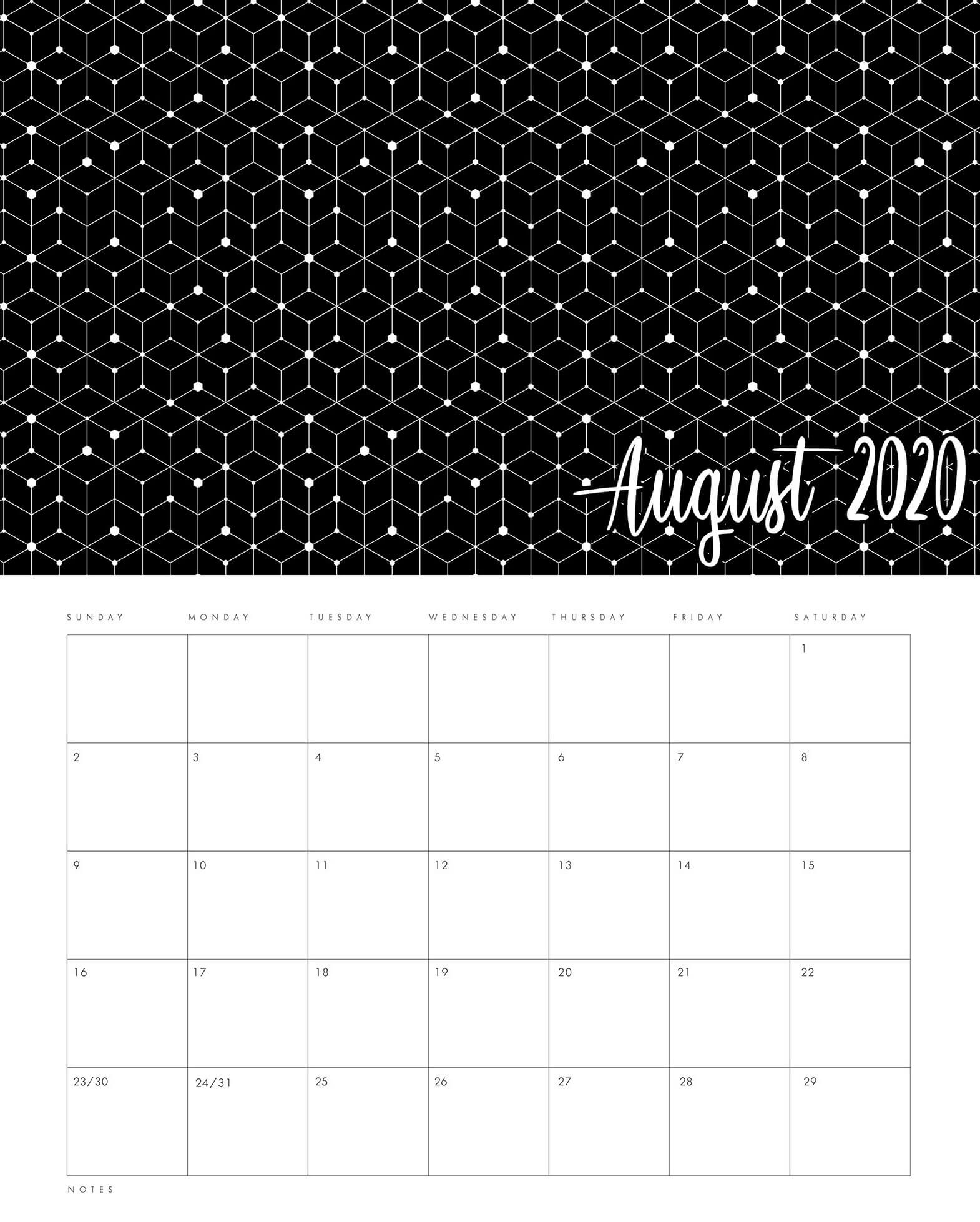 August 2020 Fillable Calendar