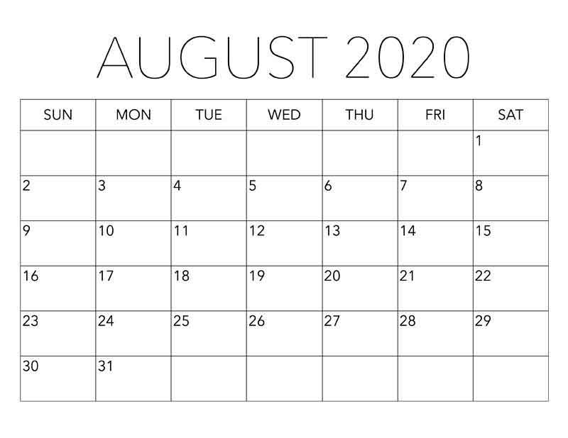 Calendar August 2020
