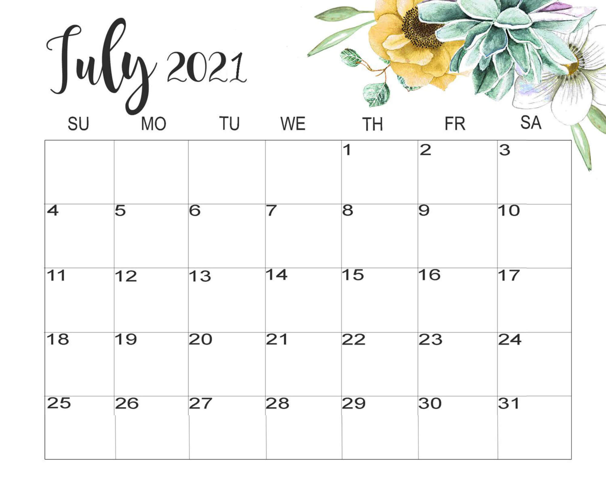 Free July 2021 Calendar Printable Template Download Free Printable