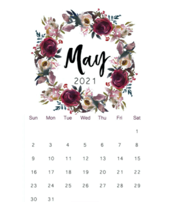 May 2021 Waterproof Calendar