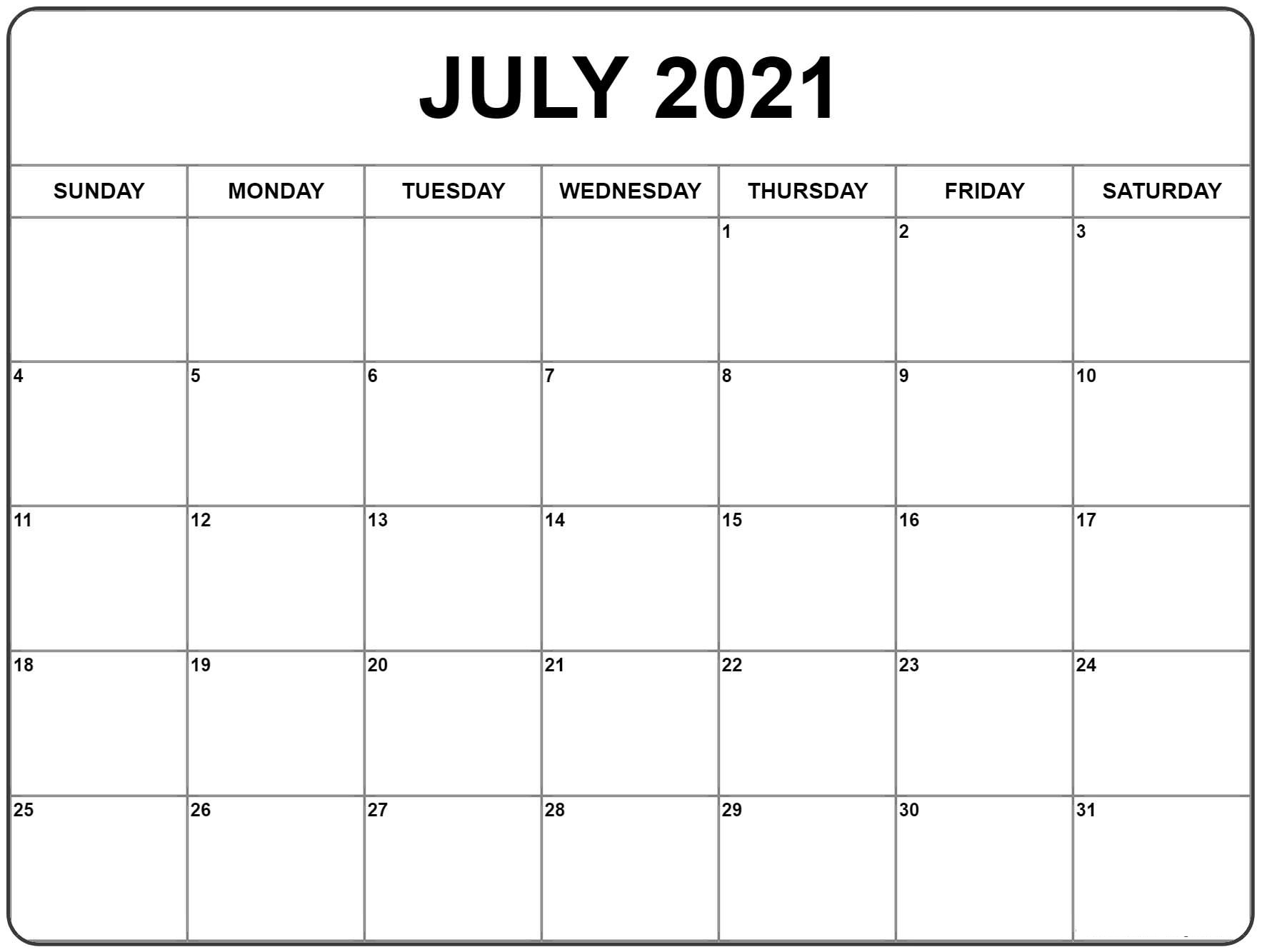 free printable july calendar 2021