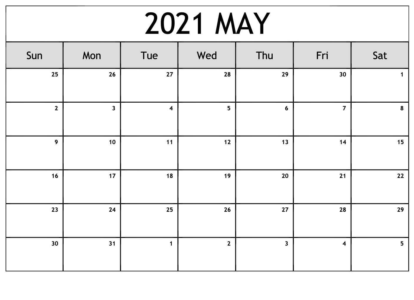 May Calendar Printable 2021 Template