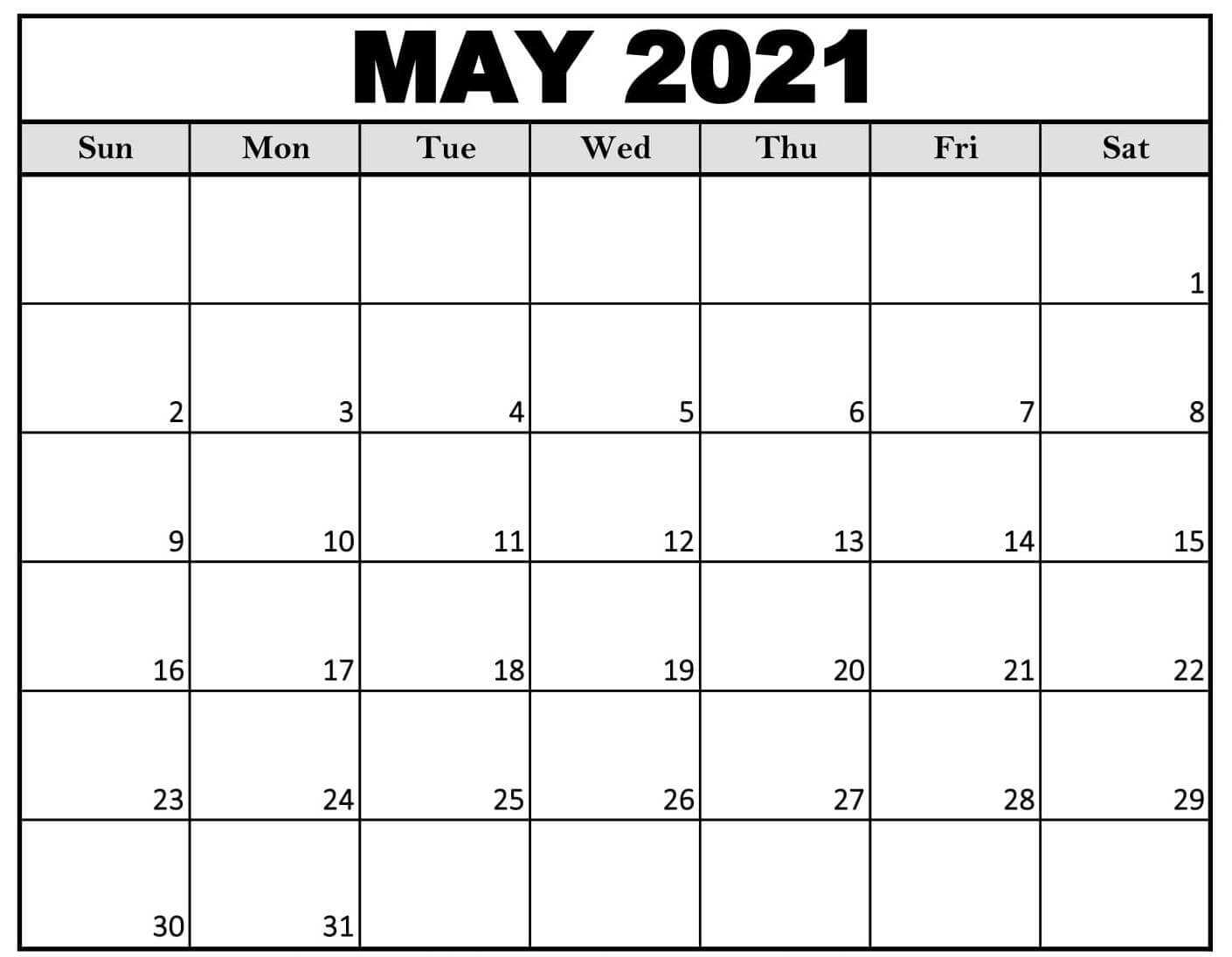 Printable 2021 May Calendar