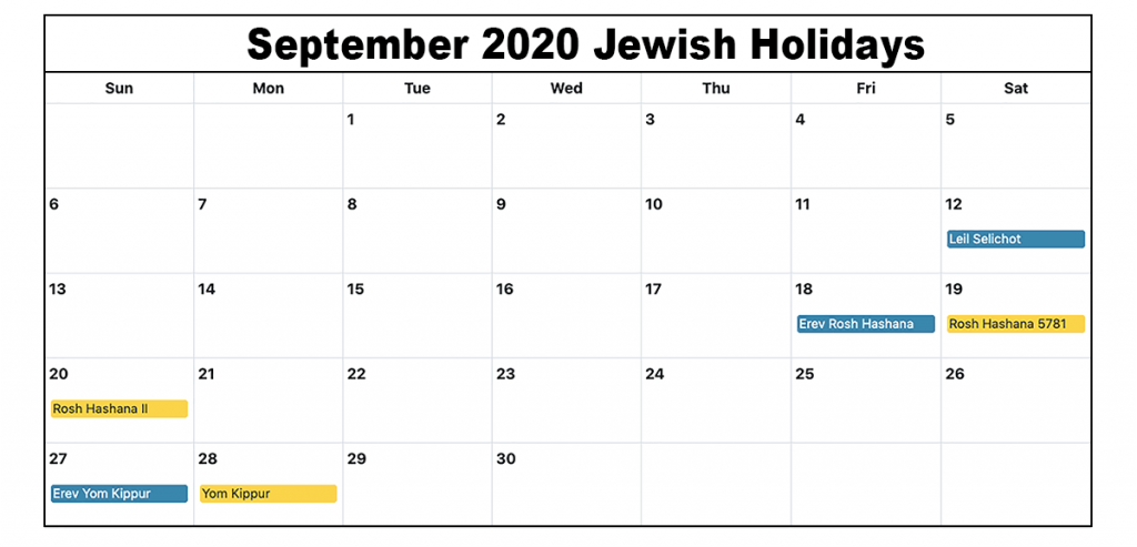 September 2020 Jewish Holidays