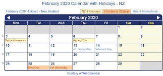 February 2020 Holidays New Zealand