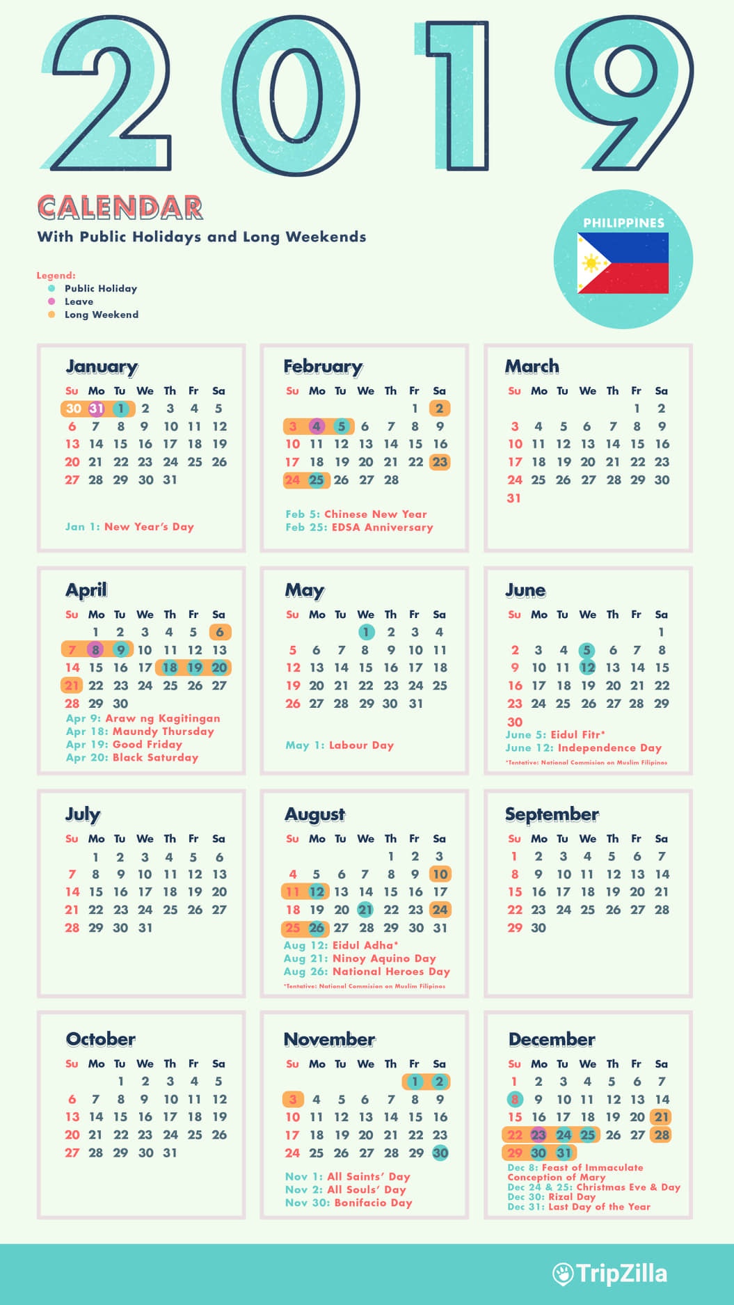 december 2019 calendar with holidays philippines