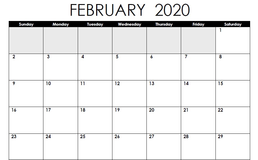 Blank Calendar of February 2020
