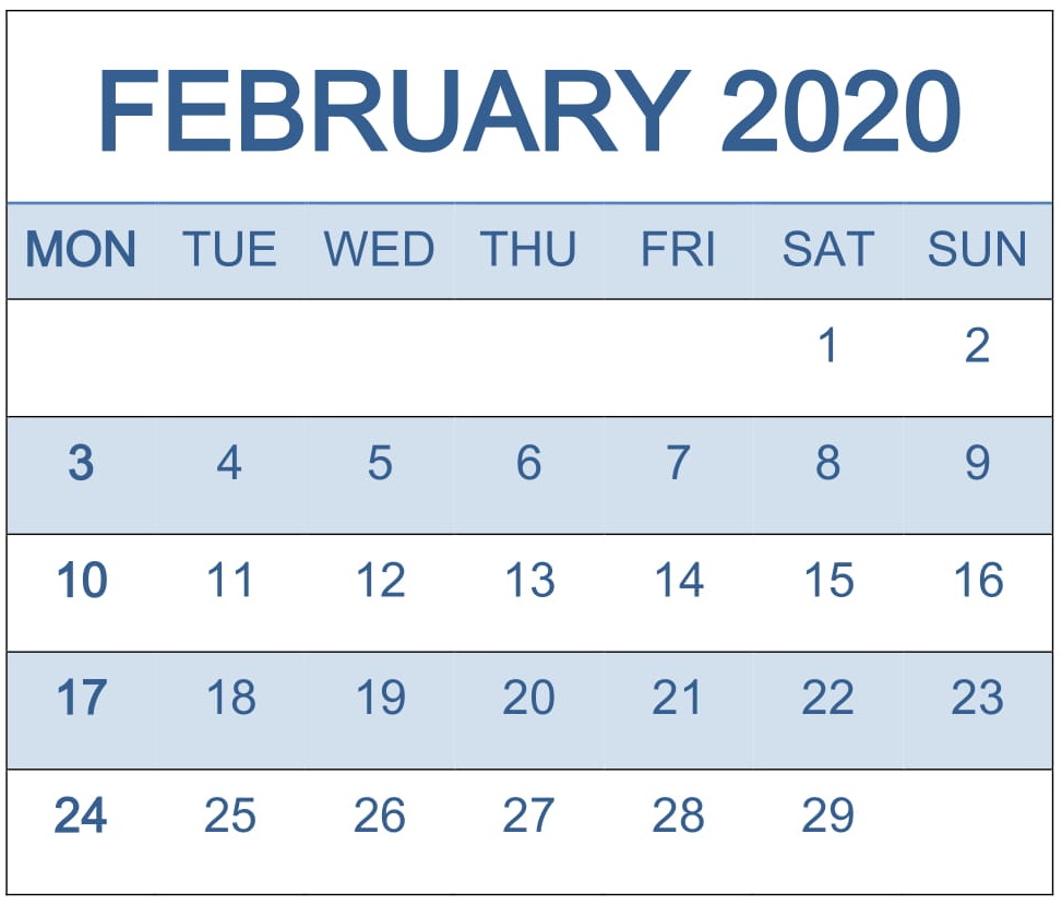 Calendar February 2020 Template