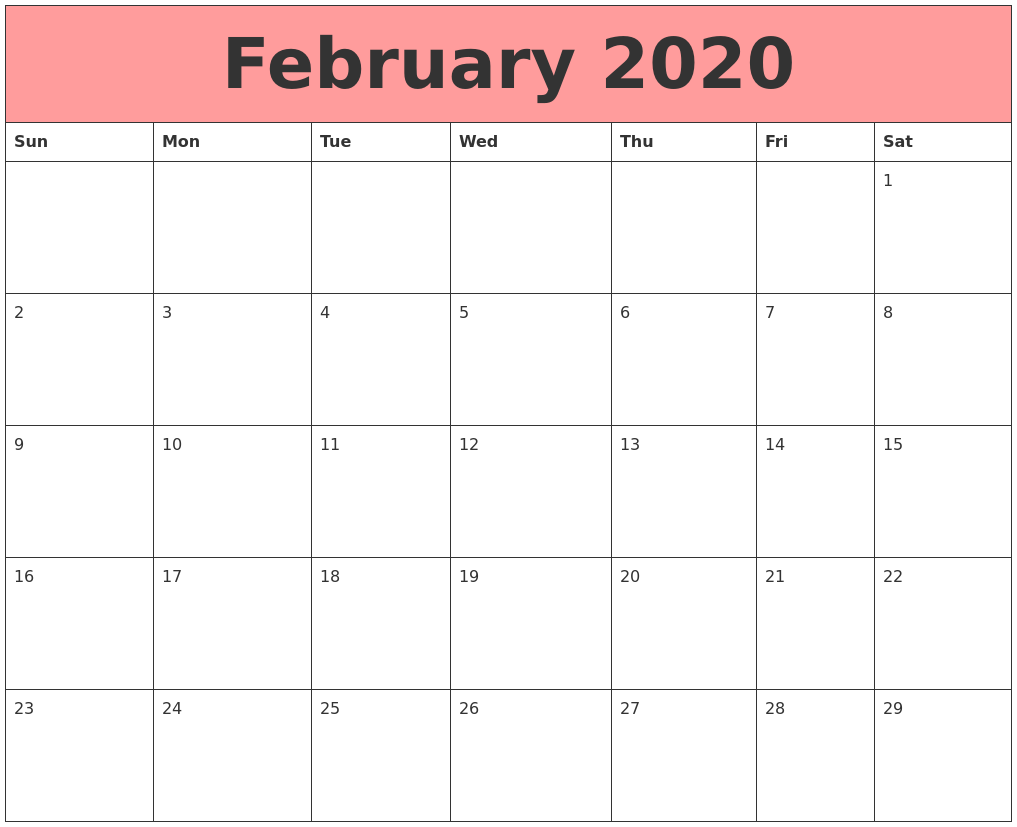 Calendar For February 2020
