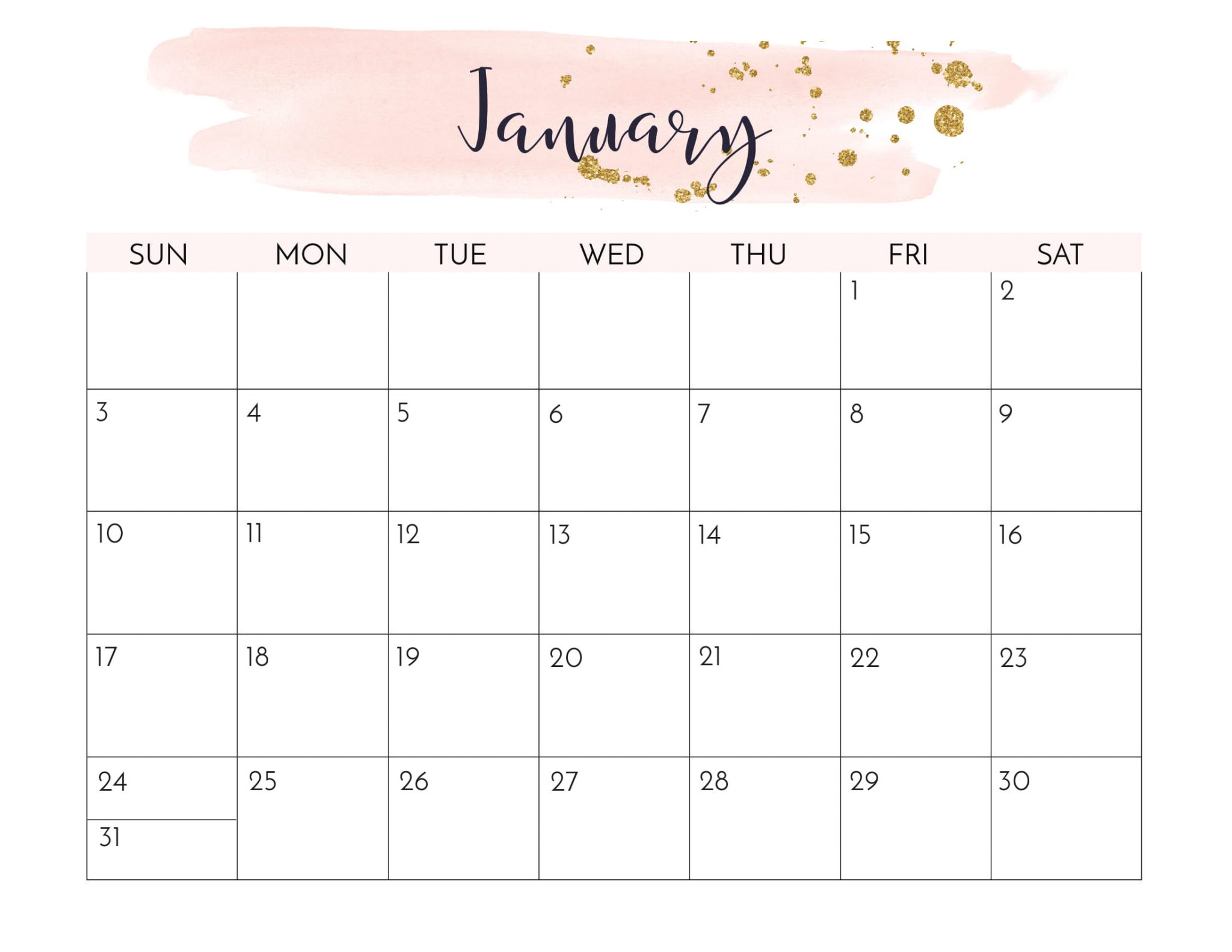 Cute January 2021 Calendar Printable