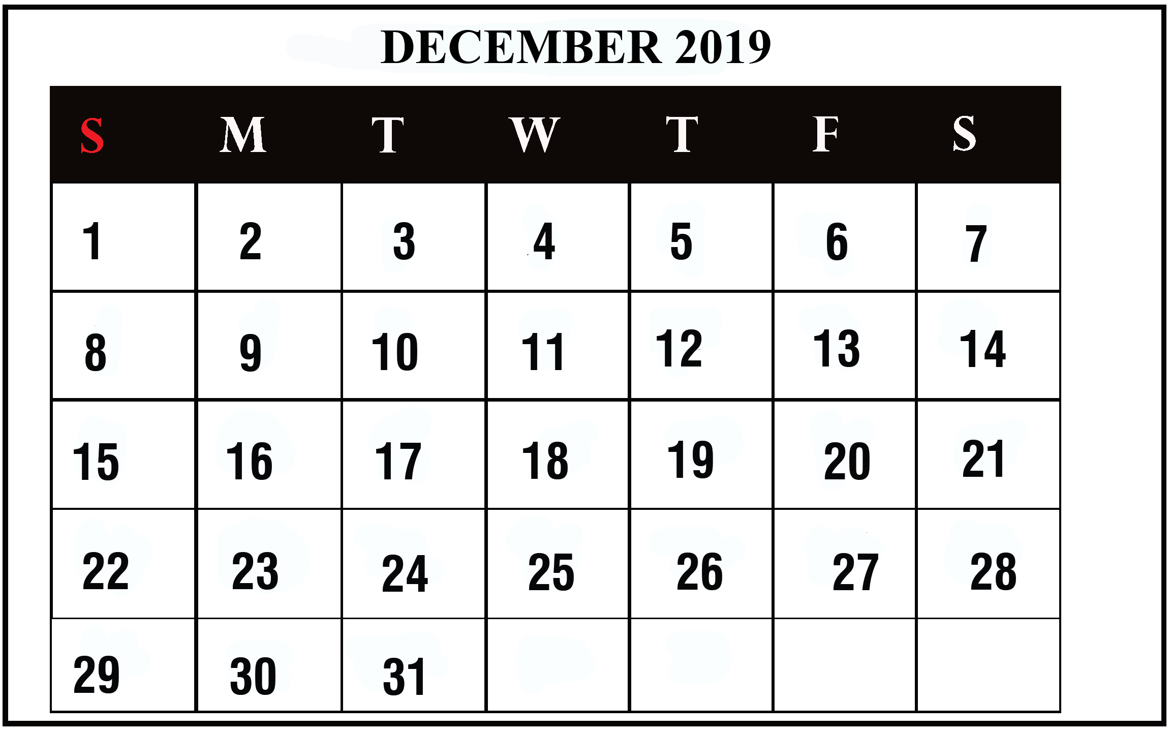 december 2019 fillable calendar