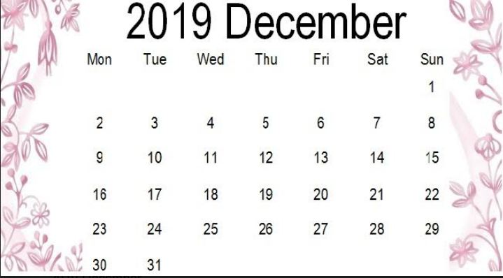 Cute December 2019 Calendar