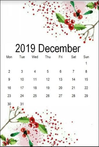 Cute December 2019 Desk Calendar