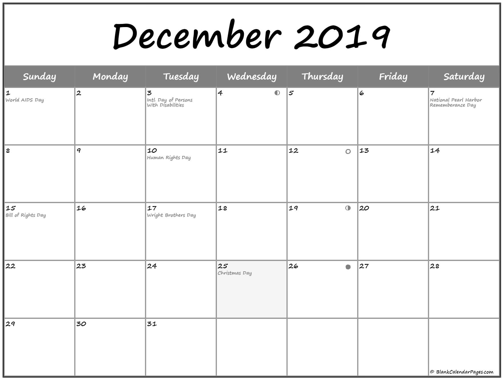 December 2019 Lunar Calendar