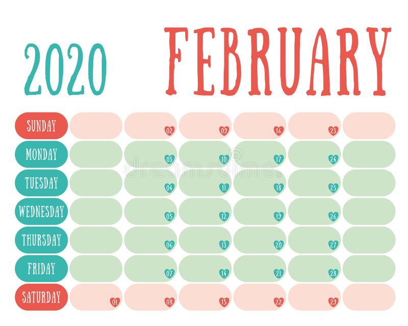 February 2020 Calendar For Wall