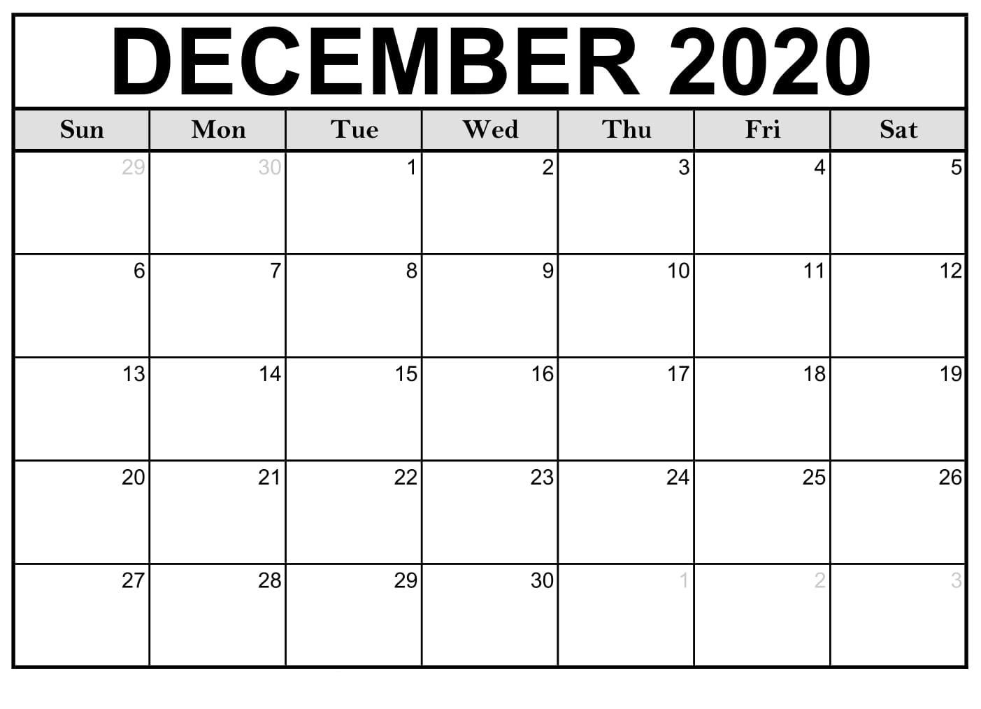 Printable Dec 2020 Calendar