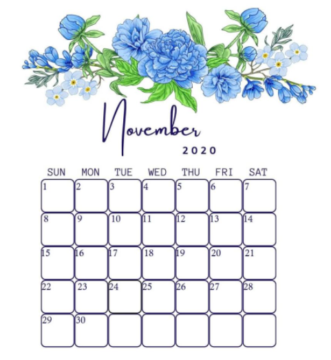 November 2020 Floral Calendar Cute