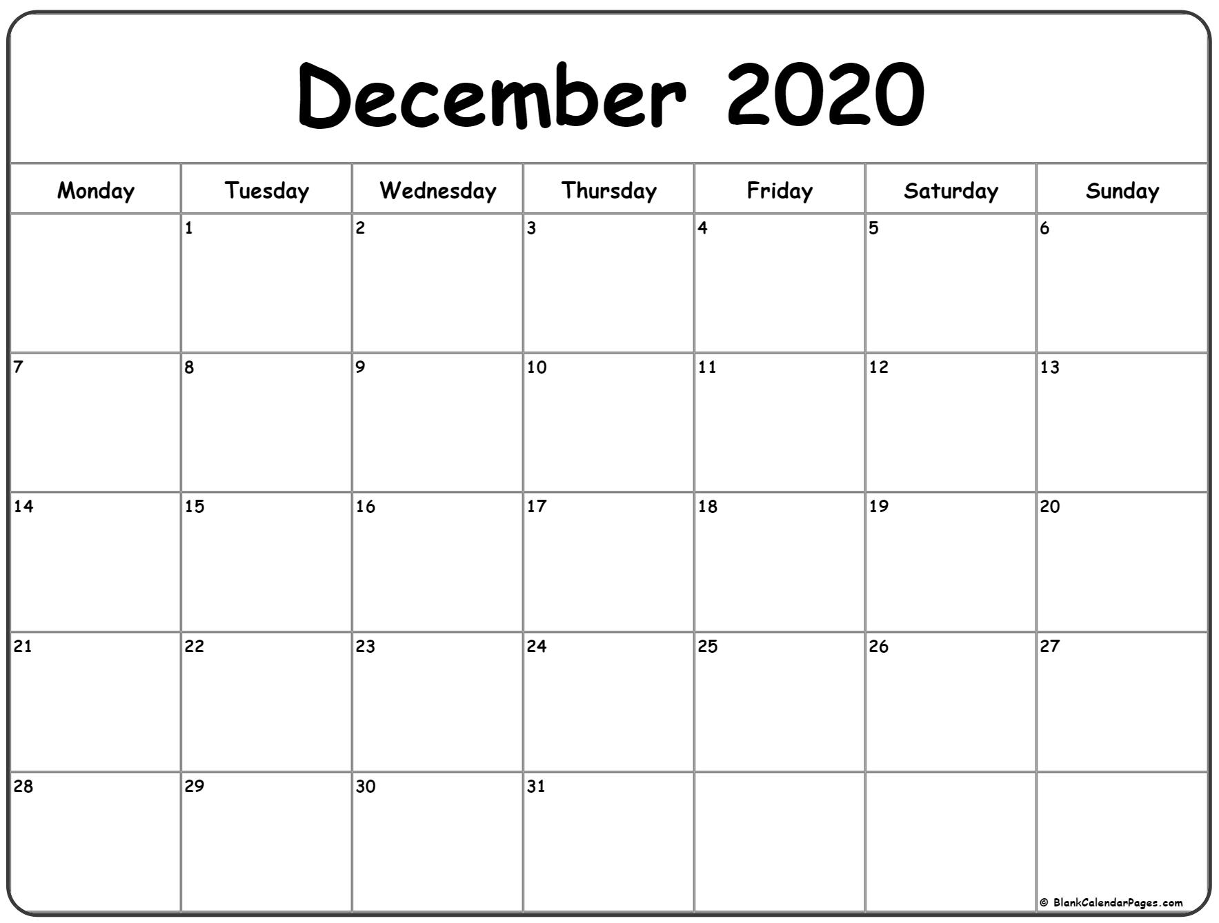 Printable Calendar December 2020
