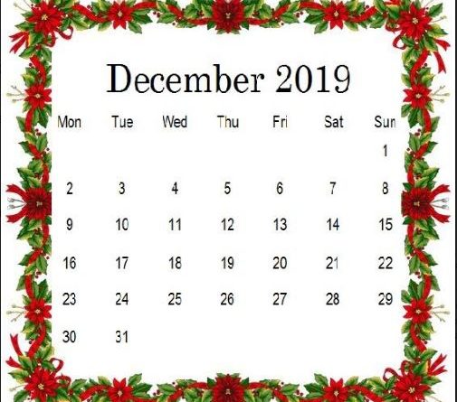 cute december 2019 calendar printable
