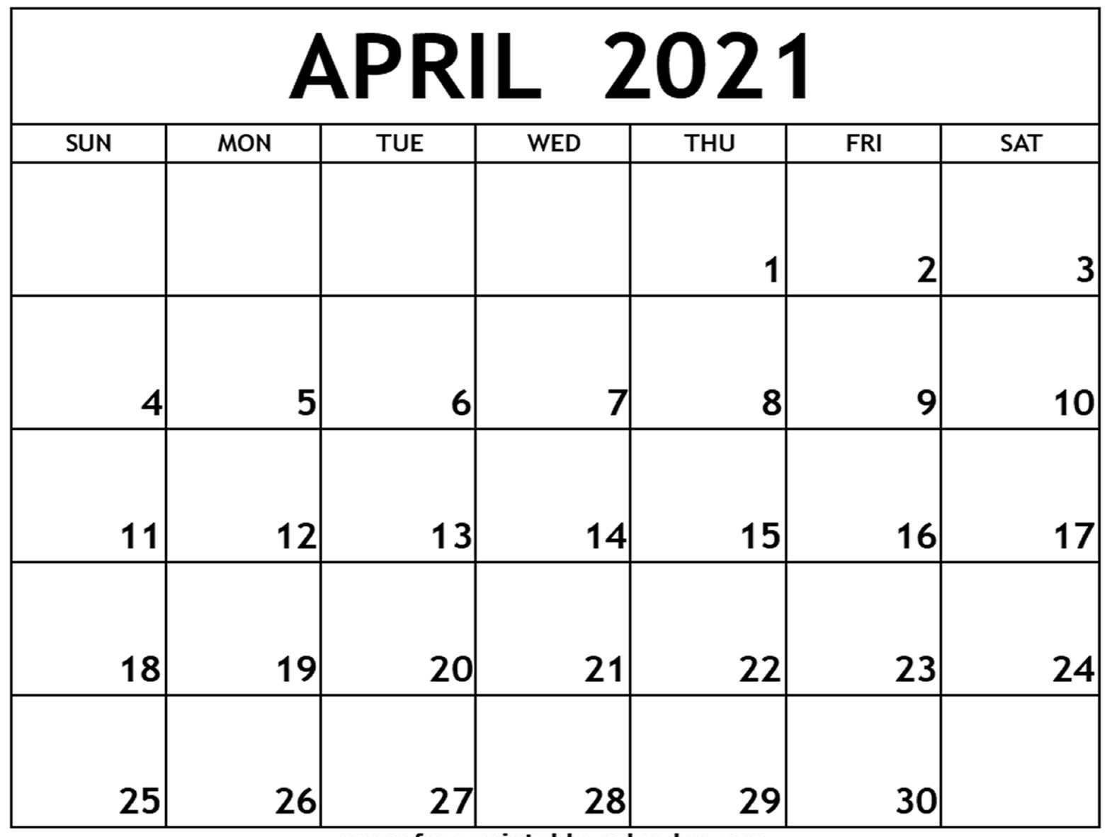 April 2021 Calendar Editable