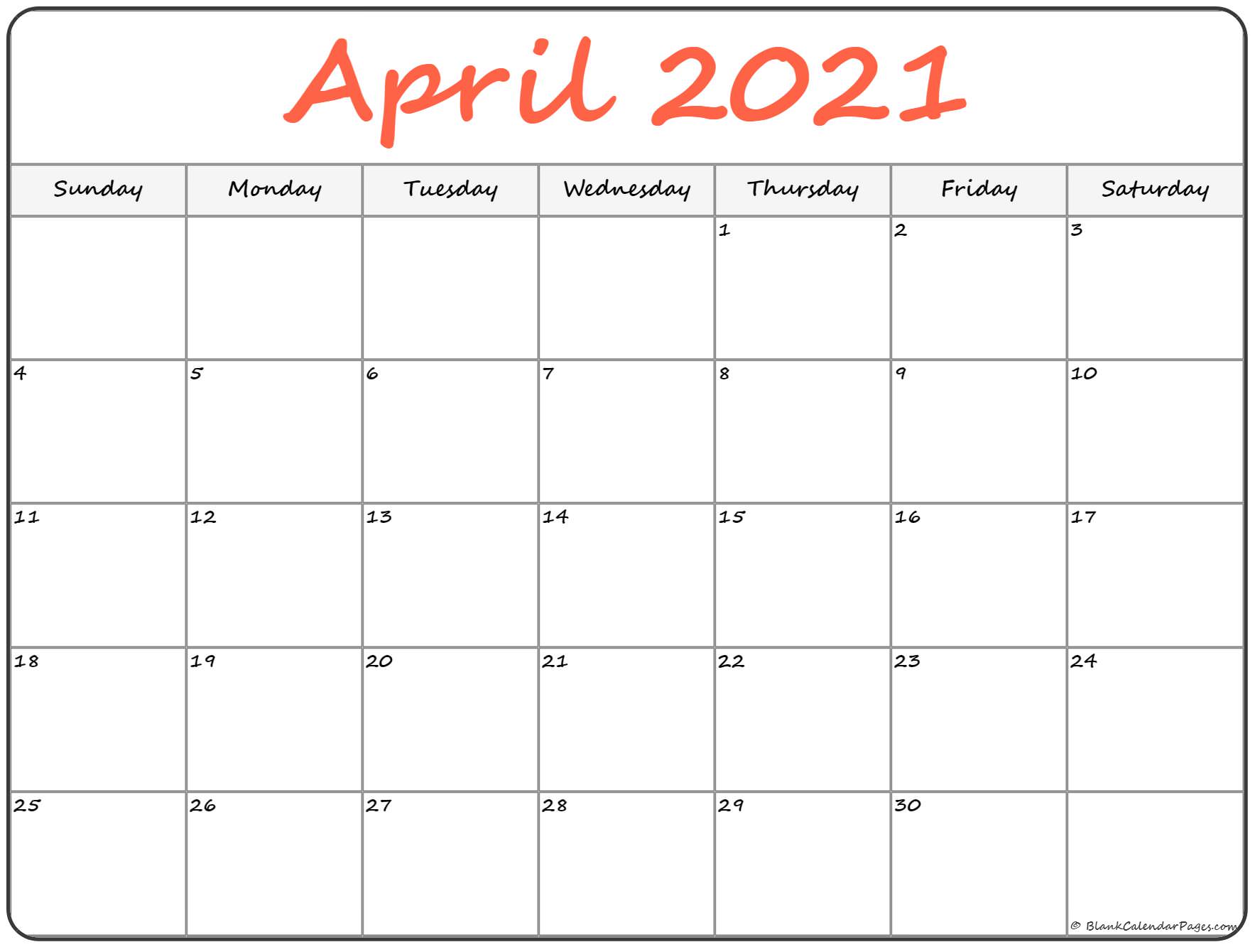April 2021 Calendar PDF