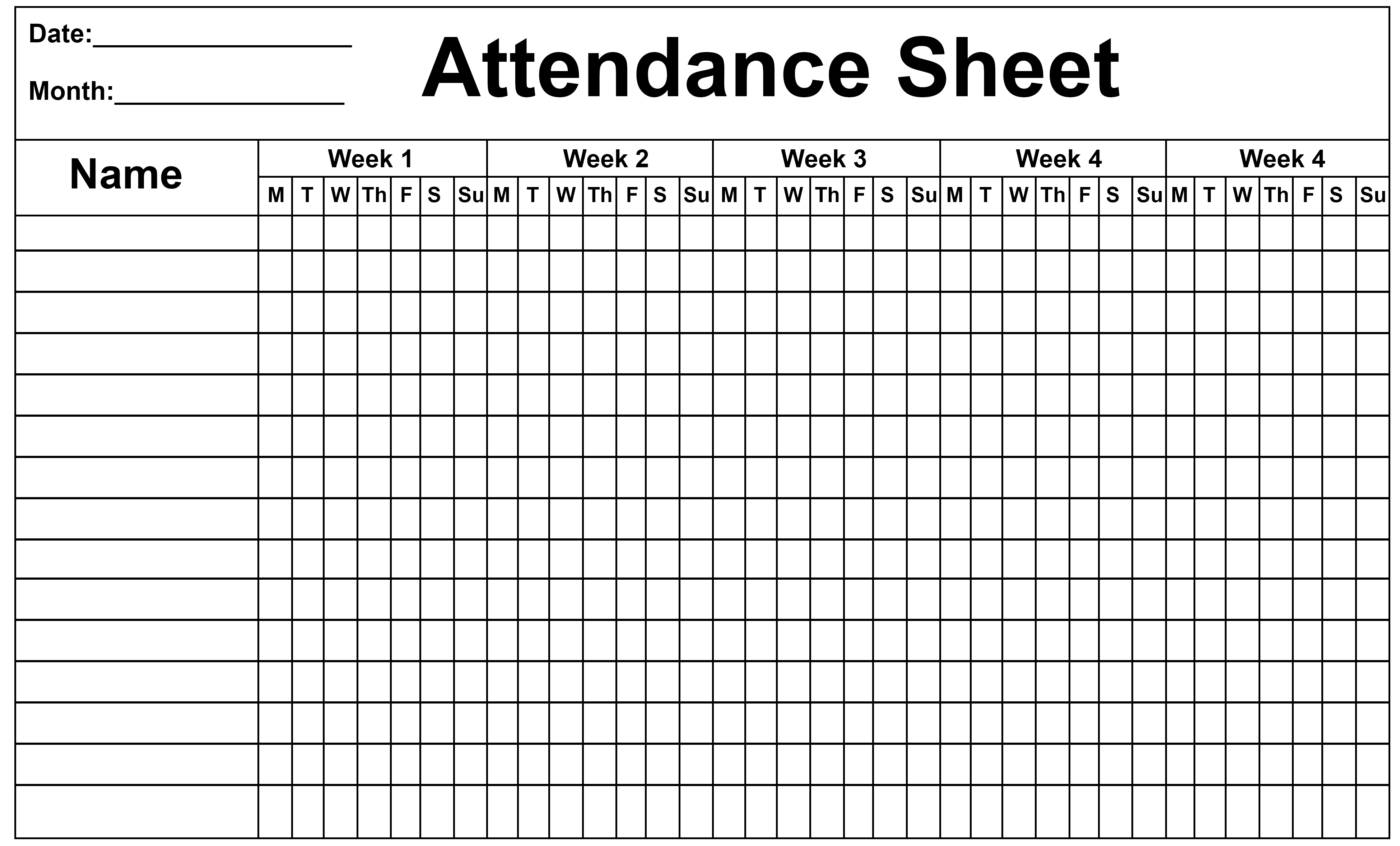 Weekly Attendance Calendar Template