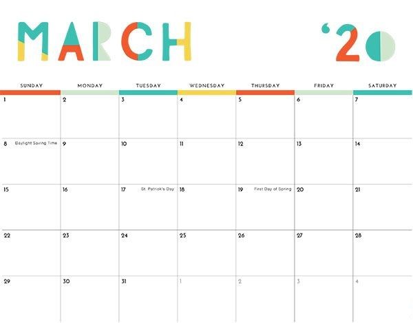 decorative march 2021 calendar for kids
