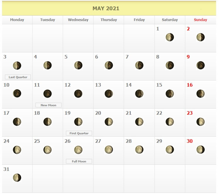 May 2021 moon calendar templates