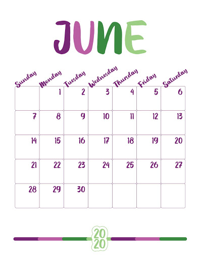 Cute June 2020 Calendar Design