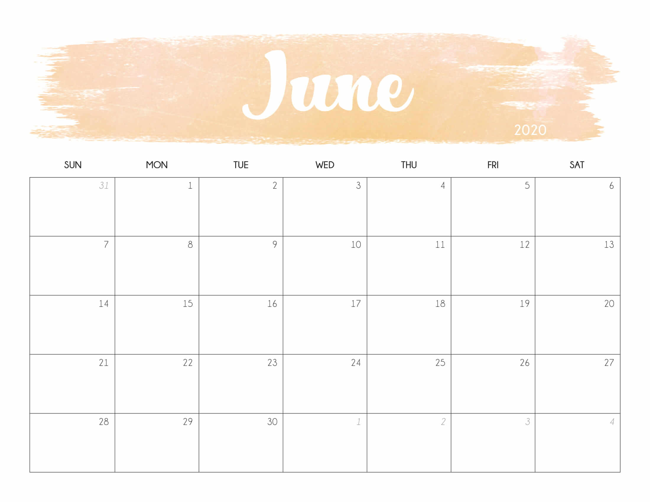 June 2020 Calendar for Desktop