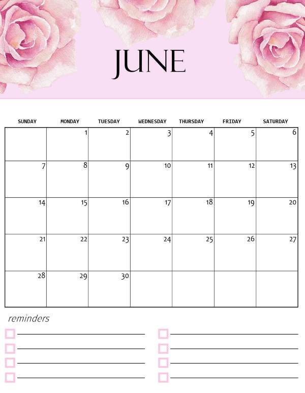 Printable June 2020 Calendar Cute