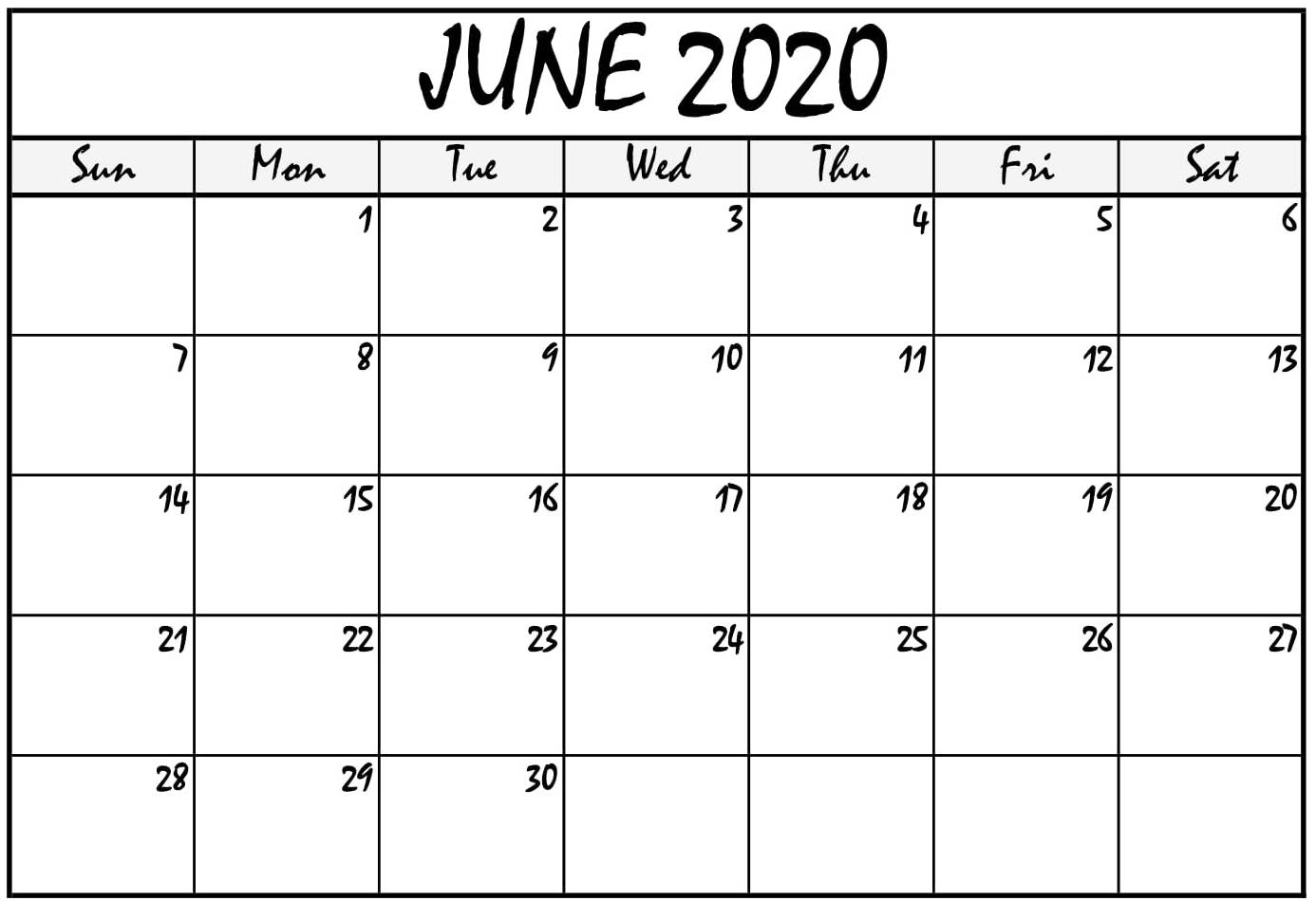 Printable June 2020 Calendar PDF