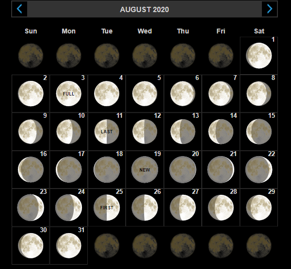 August 2020 Moon Phases Calendar