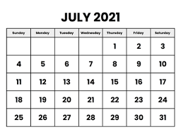July 2021 calendar printable