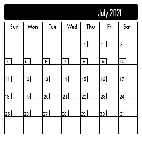 July 2021 printable calendar