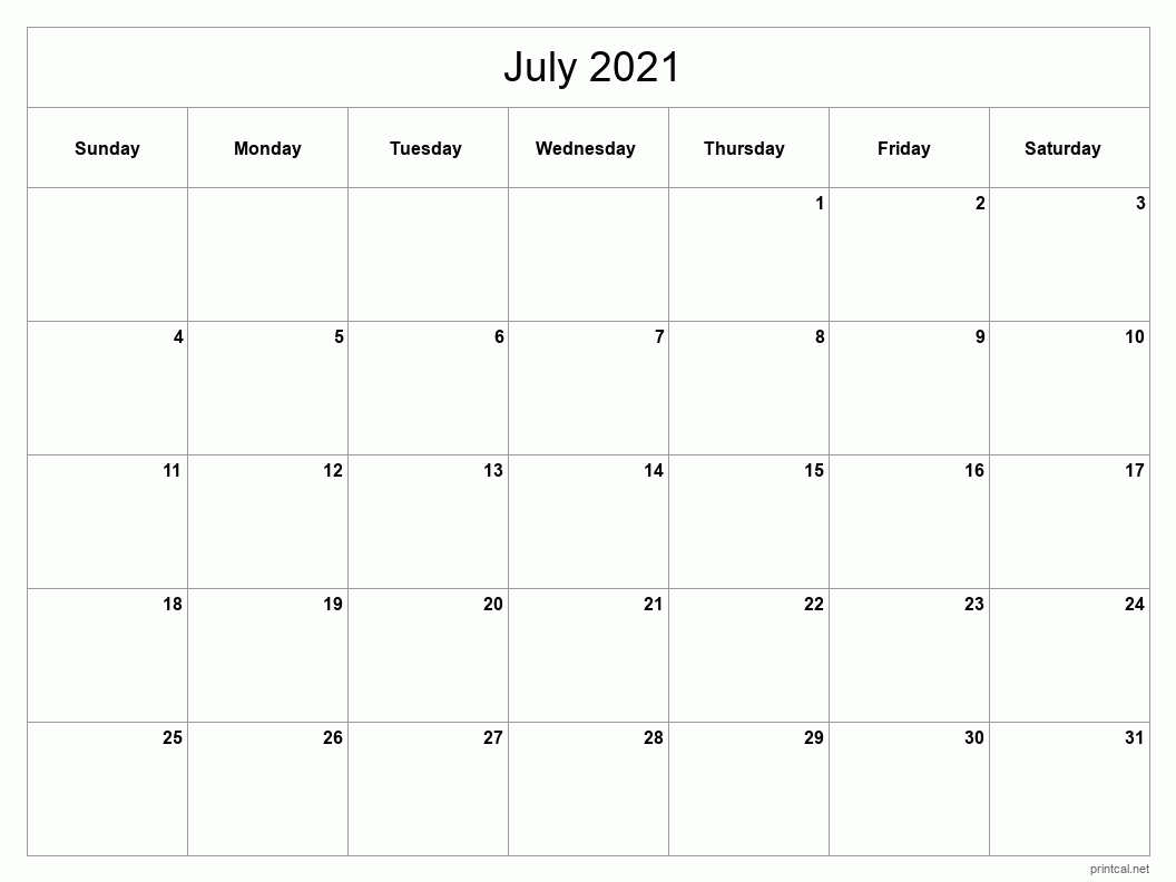 Printable july 2021 calendar